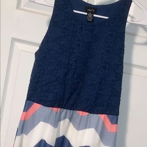 Short dress, blue top with chevron bottom!